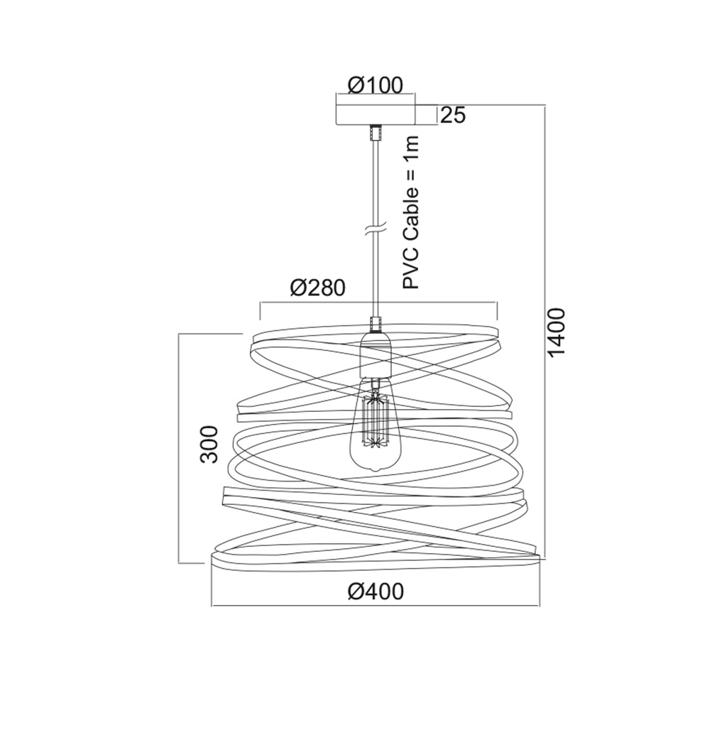 Κρεμαστό Φωτιστικό Μεταλλικό 1xE27 Μαύρο Ματ Σπιράλ Φ40cm Jazz
