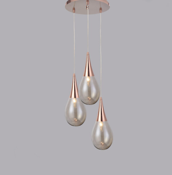 Κρεμαστό Φωτιστικό Μεταλ. 3xΕ14 Ροζέτα Χάλκινο - Κεχριμπάρι Γυαλί Φ41cm Atena