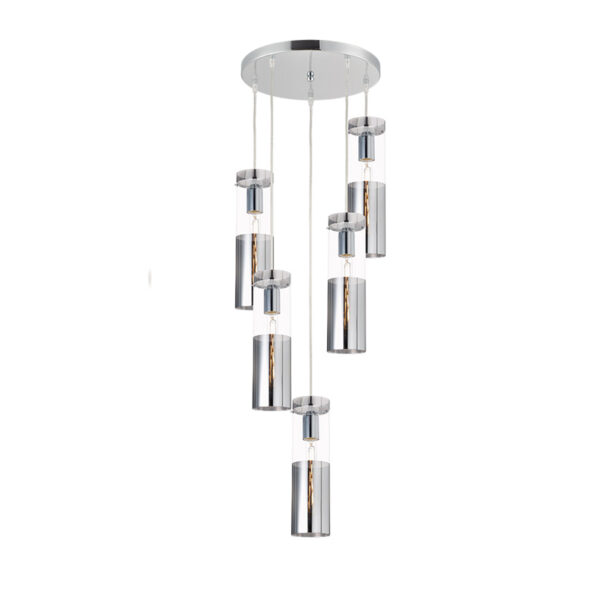 Κρεμαστό Φωτιστικό 5xΕ27 Χρώμιο Γυαλί + Μέταλλο Φ37xΗ180cm Dejavu