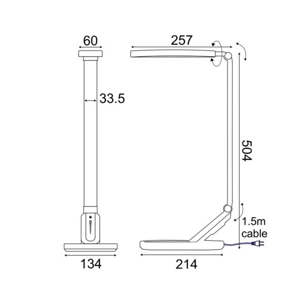 Επιτραπέζιο φ/σ led 10w 800lm fritz μαύρο cct + dimmable + touch switch + usb charger - Image 2