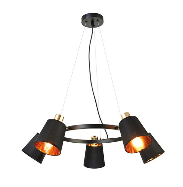 Κρεμαστό Φωτιστικό Netto 5xΕ14 Μαύρο Μεταλ. + Αμπαζούρ D73xH100cm Norma