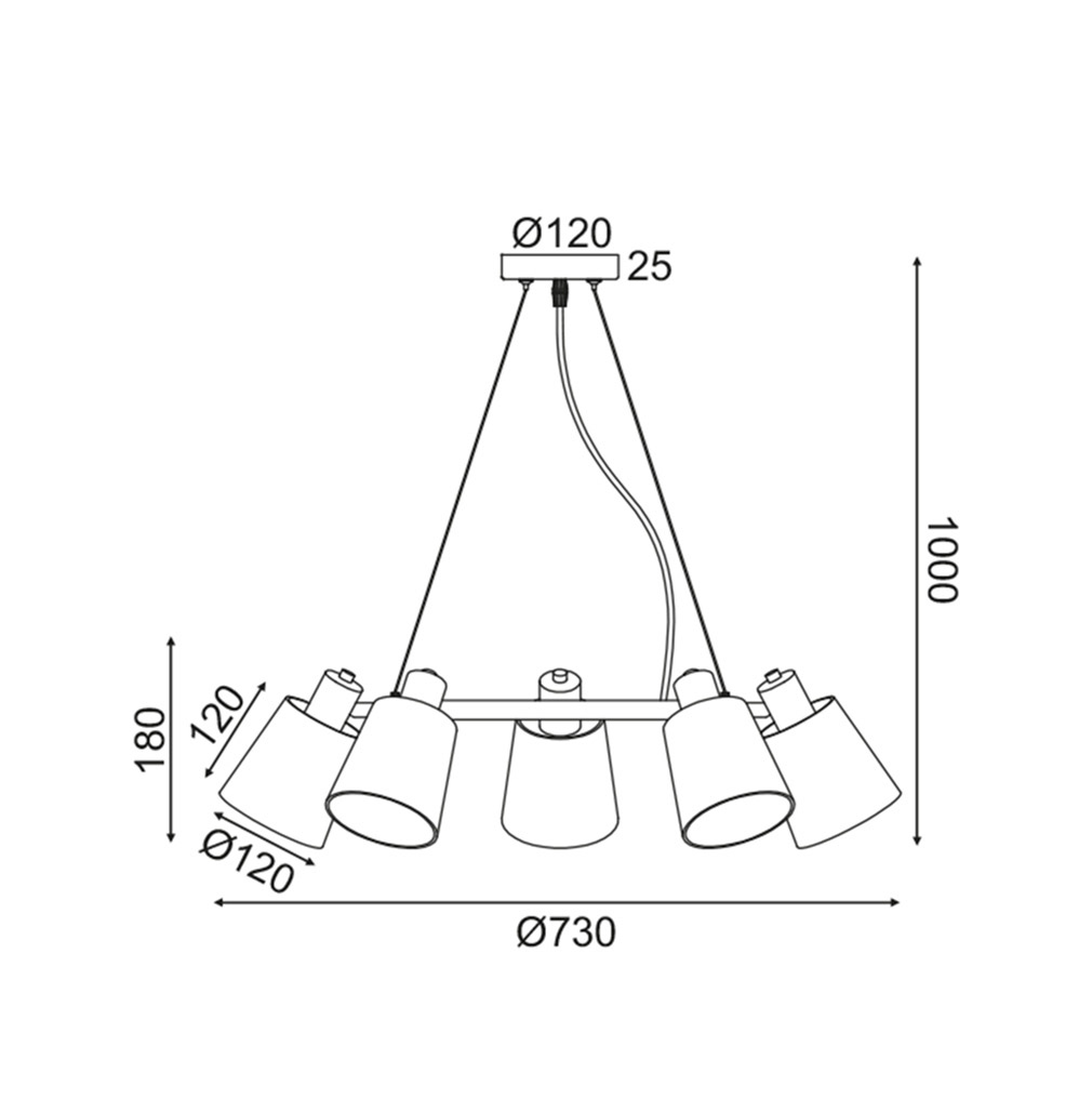Κρεμαστό Φωτιστικό Netto 5xΕ14 Μαύρο Μεταλ. + Αμπαζούρ D73xH100cm Norma