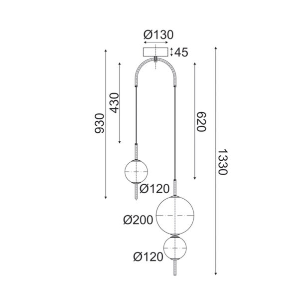Κρεμαστό Φωτιστικό LED 15W 3000K 1500LM Μαύρο Μεταλ. + Λευκό Γυαλί D37xH130cm Amelia - Image 2