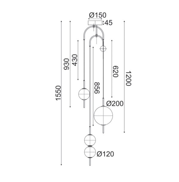 Κρεμαστό Φωτιστικό LED 19W 3000K 1950LM Μαύρο Μεταλ. + Λευκό Γυαλί D37xH150cm Amelia - Image 2