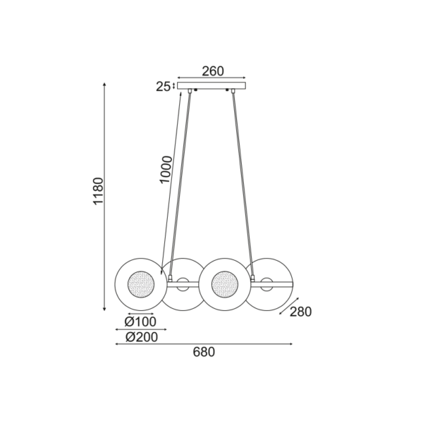 NETTO ΚΡΕΜΑΣΤΟ Φ/Σ 4ΧG9 ΟΡΕΙΧΑΛΚΟ/ΜΑΥΡΟ ΜΕΤ/ΚΟ + ΓΥΑΛΙ 68X27ΧΗ118CM LAYLA