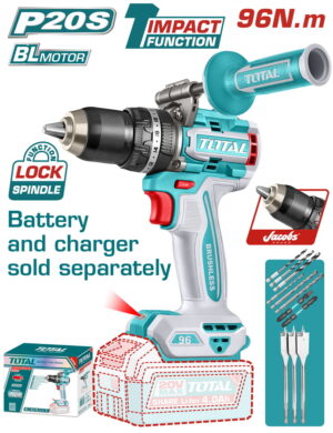 TOTAL ΕΠΑΓΓ. ΔΡΑΠ/ΒΙΔΟ ΚΡΟΥΣΤΙΚΟ ΜΠΑΤ. Li-ion 20V/96Nm BL Motor ΧΩΡΙΣ ΜΠΑΤ & ΦΟΡΤΙΣΤΗ