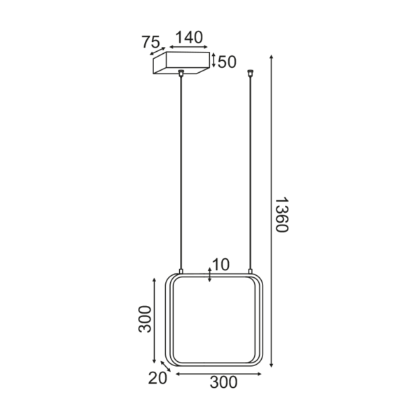 NETTO ΚΡΕΜΑΣΤΟ Φ/Σ LED 14W 3000K 1330LM ΜΑΥΡΟ ΜΕΤΑΛΛΙΚΟ 30X14XH136CM SYMETRIA - Image 2