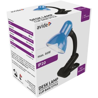 Avide Basic Φωτιστικό Γραφείου Κλιπ Μπλε Max 60W (15.001.2028)