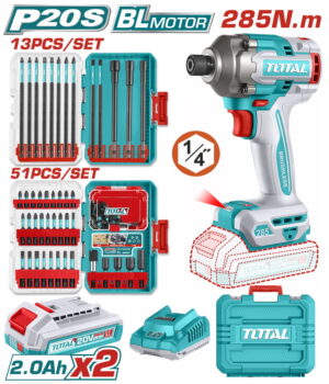 TOTAL ΕΠΑΓΓ. ΣΕΤ ΠΑΛΜΙΚΟ ΚΑΤΣΑΒΙΔΙ ΜΠΑΤ. Li-ion 20V / 2Ah / 285Nm / 2 ΜΠΑΤΑΡΙΕΣ (TOSLI250784E)