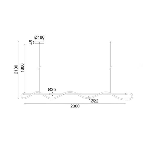 ΚΡΕΜΑΣΤΟ Φ/Σ LED 60W 3000K 3300LM KYMA ΜΑΥΡΟ ΜΕΤ/ΚΟ IP20 190Χ6XΗ215CM(ZM36LEDP190BK) - Image 2