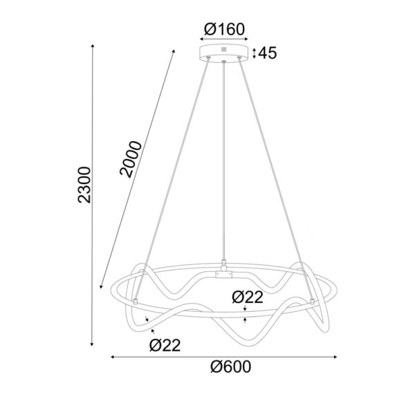 ΚΡΕΜΑΣΤΟ Φ/Σ LED 36W 3000K 2100LM KYMA ΜΑΥΡΟ ΜΕΤ/ΚΟ IP20 D60XH230CM (ZM36LEDP60BK) - Image 2