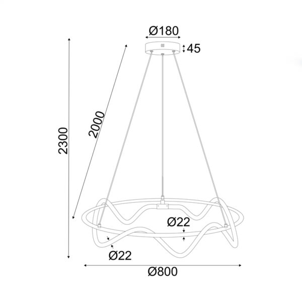 ΚΡΕΜΑΣΤΟ Φ/Σ LED 60W 3000K 3400LM KYMA ΜΑΥΡΟ ΜΕΤ/ΚΟ IP20 D80XH230CM (ZM36LEDP80BK) - Image 2